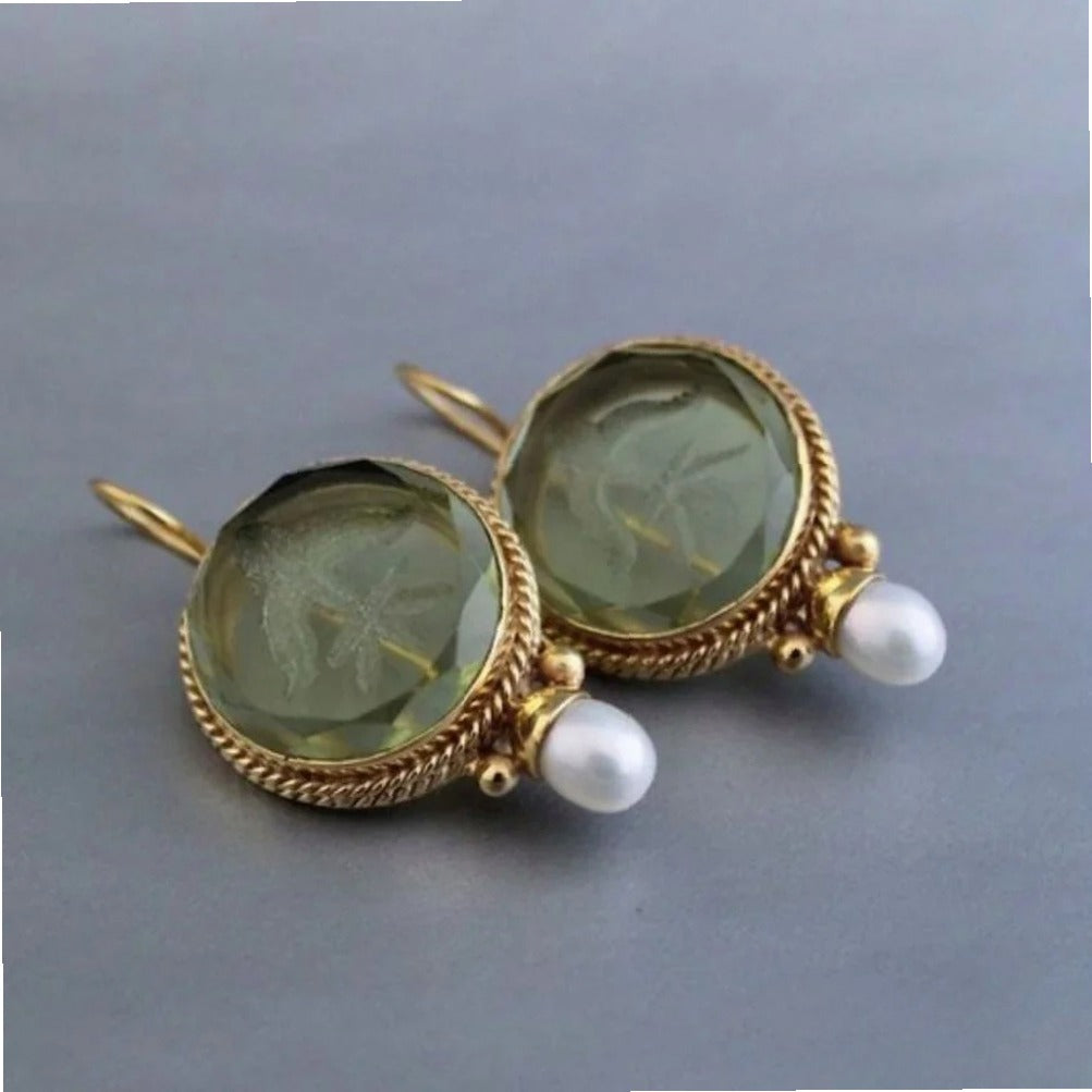 Vintage Round Green Stone Earrings