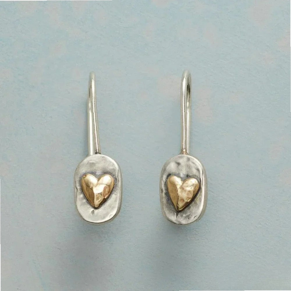 Vintage Silver Earrings with Golden Heart